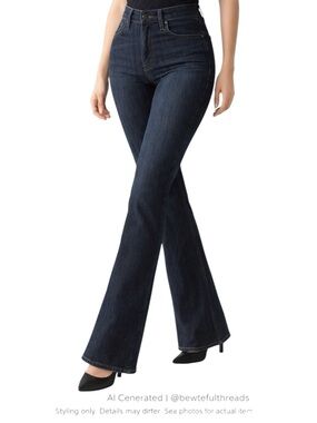 Dark Wash Flare Jeans High Rise Leg Lengthening Slim Bootcut 29x29